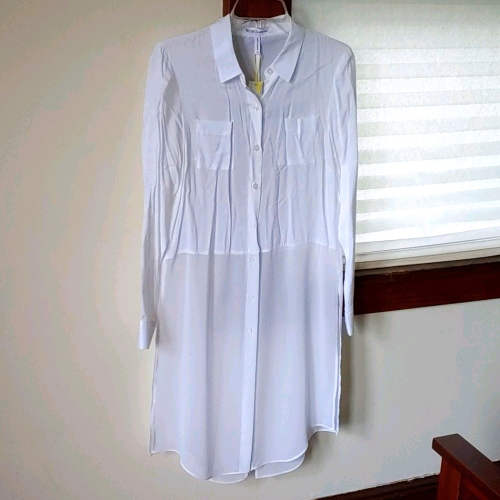 White tunic button down shirt